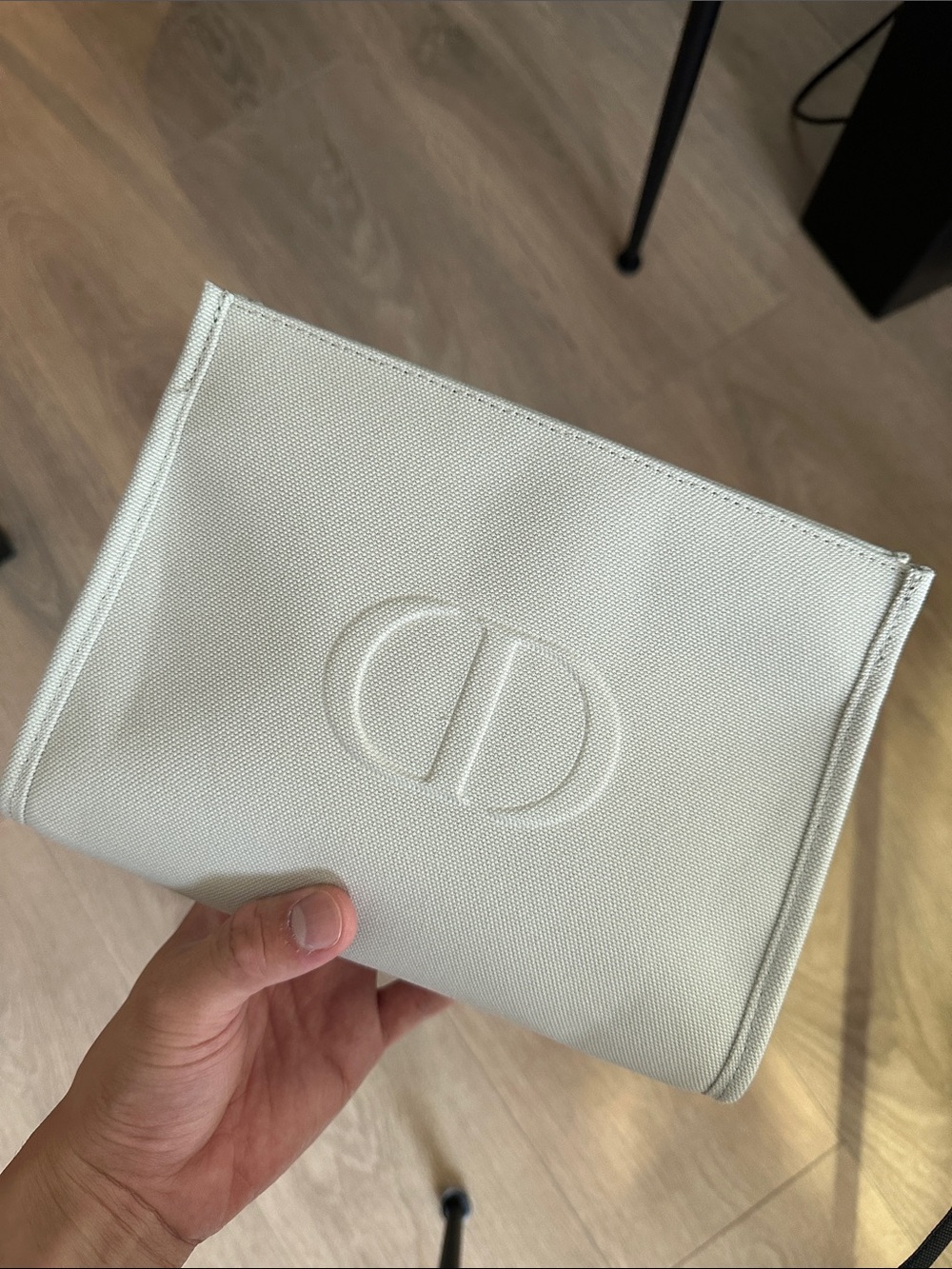 NEW! DIOR LIGHT GREY Embossed CD Logo Women's Canvas pouch